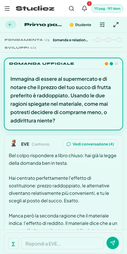 La domanda di EVE e la sua correzione alla risposta dello studente